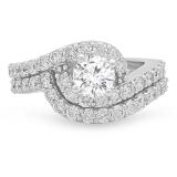 2.10 Carat (ctw) 10K White Gold Round White Diamond Ladies Swirl Bridal Engagement Ring Matching Band Set