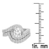 2.10 Carat (ctw) 10K White Gold Round White Diamond Ladies Swirl Bridal Engagement Ring Matching Band Set