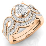 1.30 Carat (ctw) 10K Rose Gold Round Cut White Cubic Zircona Ladies Bridal Swirl Split Shank Halo Engagement Ring With Matching Band Set