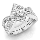1.20 Carat (ctw) 10K White Gold Round Cut White Cubic Zircona Ladies Bridal Swirl Split Shank Engagement Ring With Matching Band Set