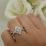 1.20 Carat (ctw) 18K White Gold Round Cut White Cubic Zircona Ladies Bridal Swirl Split Shank Engagement Ring With Matching Band Set