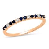 0.30 Carat (ctw) 10K Rose Gold Round Cut Blue Sapphire & Princess Cut White Diamond Ladies Anniversary Wedding Stackable Band 1/3 CT