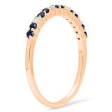 0.30 Carat (ctw) 10K Rose Gold Round Cut Blue Sapphire & Princess Cut White Diamond Ladies Anniversary Wedding Stackable Band 1/3 CT