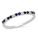 0.30 Carat (ctw) 10K White Gold Round Cut Blue Sapphire & Princess Cut White Diamond Ladies Anniversary Wedding Stackable Band 1/3 CT