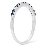 0.30 Carat (ctw) 10K White Gold Round Cut Blue Sapphire & Princess Cut White Diamond Ladies Anniversary Wedding Stackable Band 1/3 CT