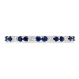0.30 Carat (ctw) 10K White Gold Round Cut Blue Sapphire & Princess Cut White Diamond Ladies Anniversary Wedding Stackable Band 1/3 CT