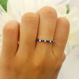 0.30 Carat (ctw) 10K White Gold Round Cut Blue Sapphire & Princess Cut White Diamond Ladies Anniversary Wedding Stackable Band 1/3 CT
