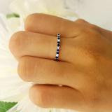 0.30 Carat (ctw) 10K White Gold Round Cut Blue Sapphire & Princess Cut White Diamond Ladies Anniversary Wedding Stackable Band 1/3 CT