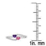 0.60 Carat (ctw) 10K White Gold Heart Cut Amethyst & Tourmaline & Round Cut White Diamond Ladies Bridal Double Heart Promise Ring