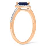 1.10 Carat (ctw) 10K Rose Gold Heart Cut Blue Sapphire & Round Cut White Diamond Ladies Heart Shaped Bridal Engagement Ring 1 CT