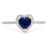 1.10 Carat (ctw) 10K Rose Gold Heart Cut Blue Sapphire & Round Cut White Diamond Ladies Heart Shaped Bridal Engagement Ring 1 CT
