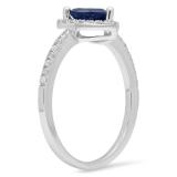 1.10 Carat (ctw) 10K White Gold Heart Cut Blue Sapphire & Round Cut White Diamond Ladies Heart Shaped Bridal Engagement Ring 1 CT