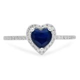 1.10 Carat (ctw) 10K White Gold Heart Cut Blue Sapphire & Round Cut White Diamond Ladies Heart Shaped Bridal Engagement Ring 1 CT