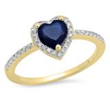 1.10 Carat (ctw) 10K Yellow Gold Heart Cut Blue Sapphire & Round Cut White Diamond Ladies Heart Shaped Bridal Engagement Ring 1 CT
