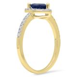 1.10 Carat (ctw) 10K Yellow Gold Heart Cut Blue Sapphire & Round Cut White Diamond Ladies Heart Shaped Bridal Engagement Ring 1 CT