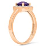 0.90 Carat (ctw) 10K Rose Gold Cushion Cut Amethyst & Round White Diamond Ladies Bridal Engagement Ring