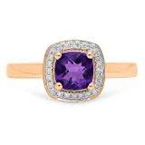 0.90 Carat (ctw) 10K Rose Gold Cushion Cut Amethyst & Round White Diamond Ladies Bridal Engagement Ring
