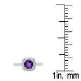 0.90 Carat (ctw) 10K White Gold Cushion Cut Amethyst & Round White Diamond Ladies Bridal Engagement Ring