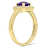 0.90 Carat (ctw) 10K Yellow Gold Cushion Cut Amethyst & Round White Diamond Ladies Bridal Engagement Ring