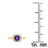 0.90 Carat (ctw) 10K Yellow Gold Cushion Cut Amethyst & Round White Diamond Ladies Bridal Engagement Ring
