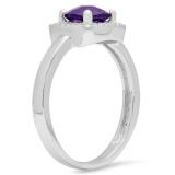 0.90 Carat (ctw) 14K White Gold Cushion Cut Amethyst & Round White Diamond Ladies Bridal Engagement Ring