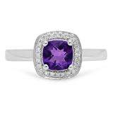 0.90 Carat (ctw) 14K White Gold Cushion Cut Amethyst & Round White Diamond Ladies Bridal Engagement Ring