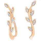 0.10 Carat (ctw) 10K Rose Gold Round Cut White Diamond Ladies leaf shaped Climber Earrings 1/10 CT