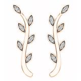 0.10 Carat (ctw) 10K Rose Gold Round Cut White Diamond Ladies leaf shaped Climber Earrings 1/10 CT