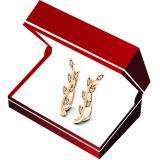 0.10 Carat (ctw) 10K Rose Gold Round Cut White Diamond Ladies leaf shaped Climber Earrings 1/10 CT