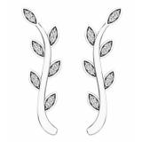0.10 Carat (ctw) 10K White Gold Round Cut White Diamond Ladies leaf shaped Climber Earrings 1/10 CT