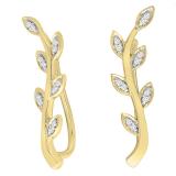 0.10 Carat (ctw) 10K Yellow Gold Round Cut White Diamond Ladies leaf shaped Climber Earrings 1/10 CT