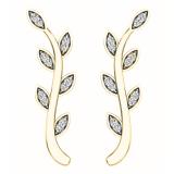 0.10 Carat (ctw) 10K Yellow Gold Round Cut White Diamond Ladies leaf shaped Climber Earrings 1/10 CT