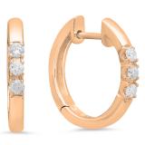 0.22 Carat (ctw) 10K Rose Gold Round Diamond Ladies 3 Stone Hoop Earrings 1/4 CT