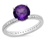2.45 Carat (ctw) 14K White Gold Round Cut Amethyst & White Diamond Ladies Bridal Halo eternity Enagagement ring