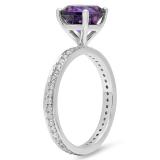 2.45 Carat (ctw) 14K White Gold Round Cut Amethyst & White Diamond Ladies Bridal Halo eternity Enagagement ring