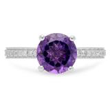 2.45 Carat (ctw) 14K White Gold Round Cut Amethyst & White Diamond Ladies Bridal Halo eternity Enagagement ring