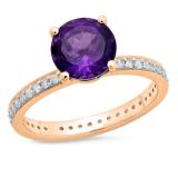 2.45 Carat (ctw) 18K Rose Gold Round Cut Amethyst & White Diamond Ladies Bridal Halo eternity Enagagement ring