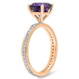 2.45 Carat (ctw) 18K Rose Gold Round Cut Amethyst & White Diamond Ladies Bridal Halo eternity Enagagement ring