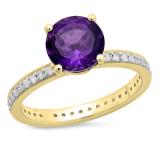 2.45 Carat (ctw) 18K Yellow Gold Round Cut Amethyst & White Diamond Ladies Bridal Halo eternity Enagagement ring