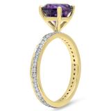 2.45 Carat (ctw) 18K Yellow Gold Round Cut Amethyst & White Diamond Ladies Bridal Halo eternity Enagagement ring