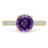 2.45 Carat (ctw) 18K Yellow Gold Round Cut Amethyst & White Diamond Ladies Bridal Halo eternity Enagagement ring