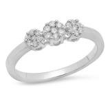 0.23 Carat (ctw ) 10K White Gold Round White Diamond Ladies Flower Right Hand Ring 1/4 CT