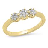 0.23 Carat (ctw ) 10K Yellow Gold Round White Diamond Ladies Flower Right Hand Ring 1/4 CT