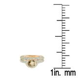 1.30 Carat (ctw) 18K Rose Gold Round Champagne & White Diamond Ladies Halo Style Bridal Engagement Ring Set