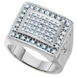 0.48 Carat (ctw) 10K White Gold Round Cut White Diamond Mens Cluster Ring Wedding Band 1/2 CT