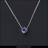 0.90 Carat (ctw) 10K White Gold Round Cut Blue Sapphire And White Diamond Ladies Halo Style Pendant (Silver Chain Included)