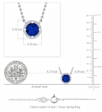 0.90 Carat (ctw) 10K White Gold Round Cut Blue Sapphire And White Diamond Ladies Halo Style Pendant (Silver Chain Included)