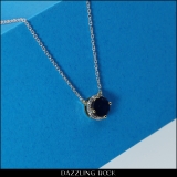 0.90 Carat (ctw) 10K Yellow Gold Round Cut Blue Sapphire And White Diamond Ladies Halo Style Pendant (Silver Chain Included)