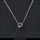 0.90 Carat (ctw) 14K Yellow Gold Round Cut Blue Sapphire And White Diamond Ladies Halo Style Pendant (Silver Chain Included)