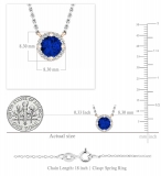 0.90 Carat (ctw) 18K Rose Gold Round Cut Blue Sapphire And White Diamond Ladies Halo Style Pendant (Silver Chain Included)